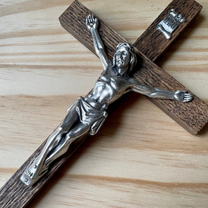 8" Brown Wood Wall Crucifix