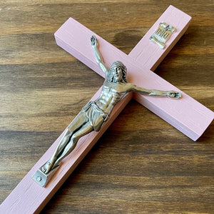 8" Pink Wood Wall Crucifix