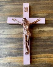 Load image into Gallery viewer, 8&quot; Pink Wood Wall Crucifix