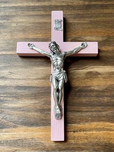 8" Pink Wood Wall Crucifix