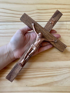 11" Brown Wood Wall Crucifix