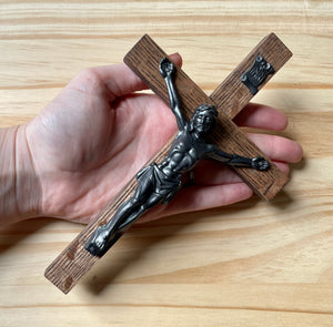 8" Brown Wood Wall Crucifix