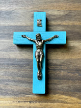 Load image into Gallery viewer, 5&quot; Aqua Wood Crucifix