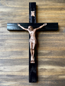 11" Black Wood Wall Crucifix
