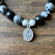 Load image into Gallery viewer, Snowflake Obsidian and White Howlite Rosary Bracelet - Women