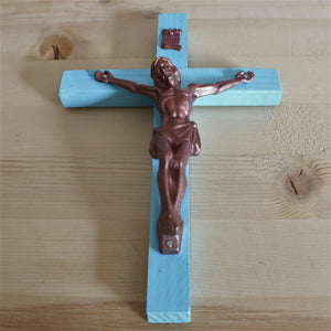 8" Aqua Wood Wall Crucifix