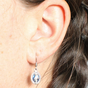 Blue Miraculous Medal - Dangle Earrings