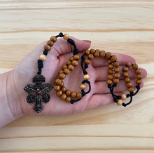 Load image into Gallery viewer, Black Paracord Wood Brown Beads Rosary