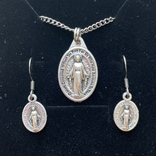 Load image into Gallery viewer, Miraculous Medal Necklace and Dangle Earrings Set