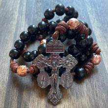 Load image into Gallery viewer, Brown Paracord Black Wood and Copper Beads Rosary