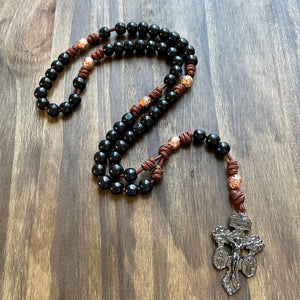 Brown Paracord Black Wood and Copper Beads Rosary