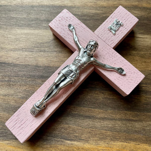 5" Pink Wood Crucifix