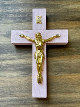 Load image into Gallery viewer, 5&quot; Pink Wood Crucifix