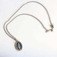 Load image into Gallery viewer, Blue Miraculous Medal Necklace and Dangle Earrings Set