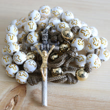 Load image into Gallery viewer, Cream Acrylic Cross &amp; Steel Gold Bead Rosary