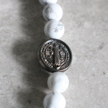 Load image into Gallery viewer, White Howlite and St Benedict Medal Rosary Bracelet - Women