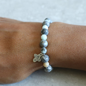 Silver Crazy Lace Agate and Flower Amazonite Bracelet - Women