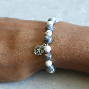 Silver Crazy Lace Agate and White Howlite Bracelet - Women