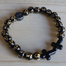 Load image into Gallery viewer, Black Wood Bead Rosary Bracelet - Men