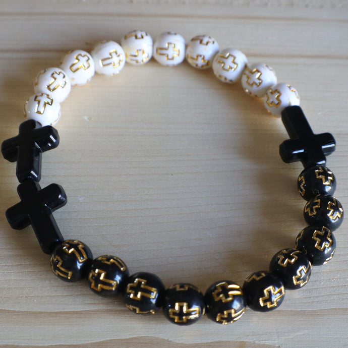 Black & White Bead Rosary Bracelet - Men