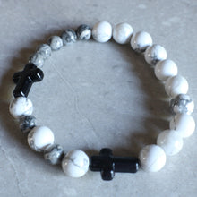 Load image into Gallery viewer, White Howlite and Silver Crazy Lace Agate Rosary Bracelet - Women