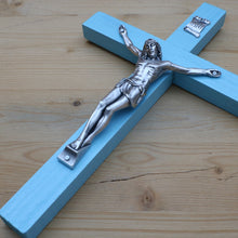 Load image into Gallery viewer, 8&quot; Aqua Wood Wall Crucifix