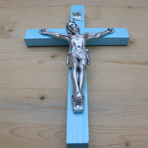 8" Aqua Wood Wall Crucifix