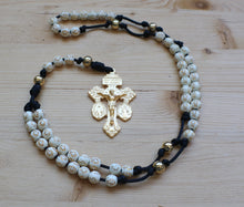 Load image into Gallery viewer, Cream Acrylic &amp; Gold Steel Bead Rosary