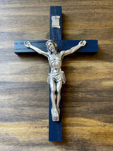8" Midnight Blue Wood Wall Crucifix