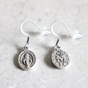 Miraculous Medal Necklace and Dangle Earrings Set