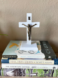 5.5" White Wood Standing Crucifix