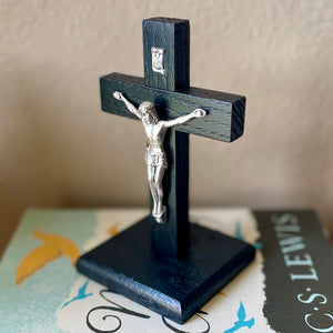 5.5" Black Wood Standing Crucifix