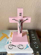 Load image into Gallery viewer, 5.5&quot; Pink Wood Standing Crucifix