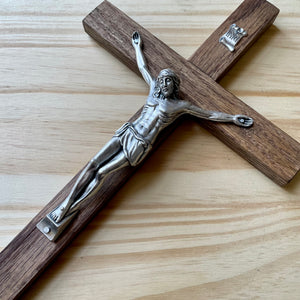 11" Brown Wood Wall Crucifix