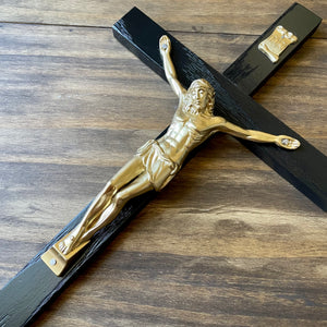 13" Black Wood Wall Crucifix