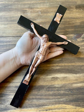 Load image into Gallery viewer, 13&quot; Black Wood Wall Crucifix