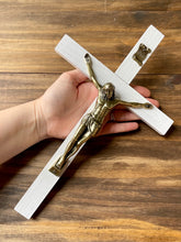 Load image into Gallery viewer, 13&quot; White Wood Wall Crucifix