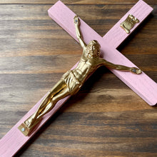 Load image into Gallery viewer, 13&quot; Pink Wood Wall Crucifix