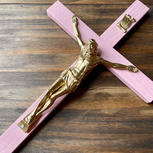 13" Pink Wood Wall Crucifix