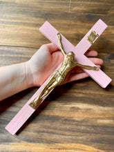 Load image into Gallery viewer, 13&quot; Pink Wood Wall Crucifix
