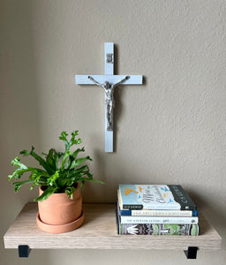 13" White Wood Wall Crucifix