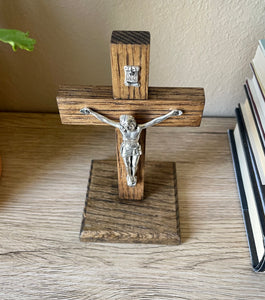 5.5" Brown Wood Standing Crucifix