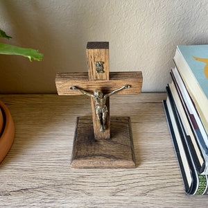 5.5" Brown Wood Standing Crucifix