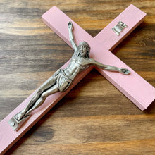 Load image into Gallery viewer, 11&quot; Pink Wood Wall Crucifix