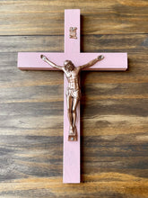 Load image into Gallery viewer, 11&quot; Pink Wood Wall Crucifix