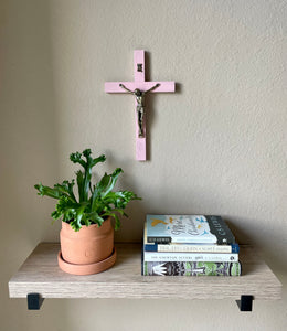 11" Pink Wood Wall Crucifix