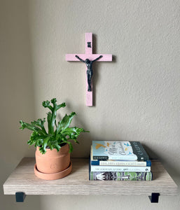 11" Pink Wood Wall Crucifix