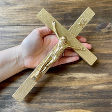 Load image into Gallery viewer, 11&quot; Gold Wood Wall Crucifix