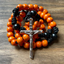 Load image into Gallery viewer, Black Paracord Orange Wood Beads Rosary