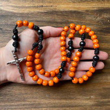 Load image into Gallery viewer, Black Paracord Orange Wood Beads Rosary